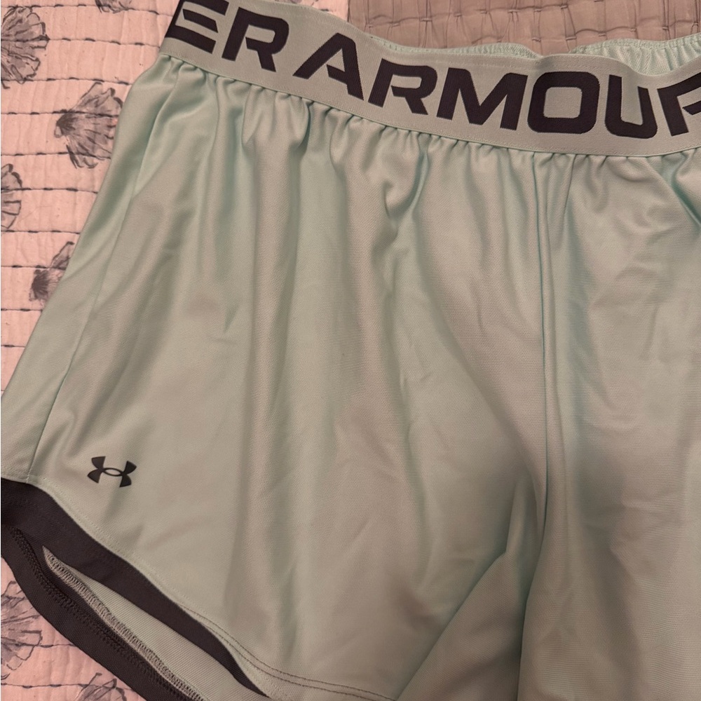 Under Armour Mint Green Women's Athletic Shorts with Gray Trim - Picture 3 of 3